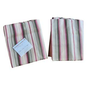 new Vintage set of 2 Country Curtains Green Red Tan Striped  47" x 84" 50278